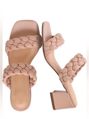 Cushionaire Braided Two-Strap Block Heel Sandals - SZ 10W